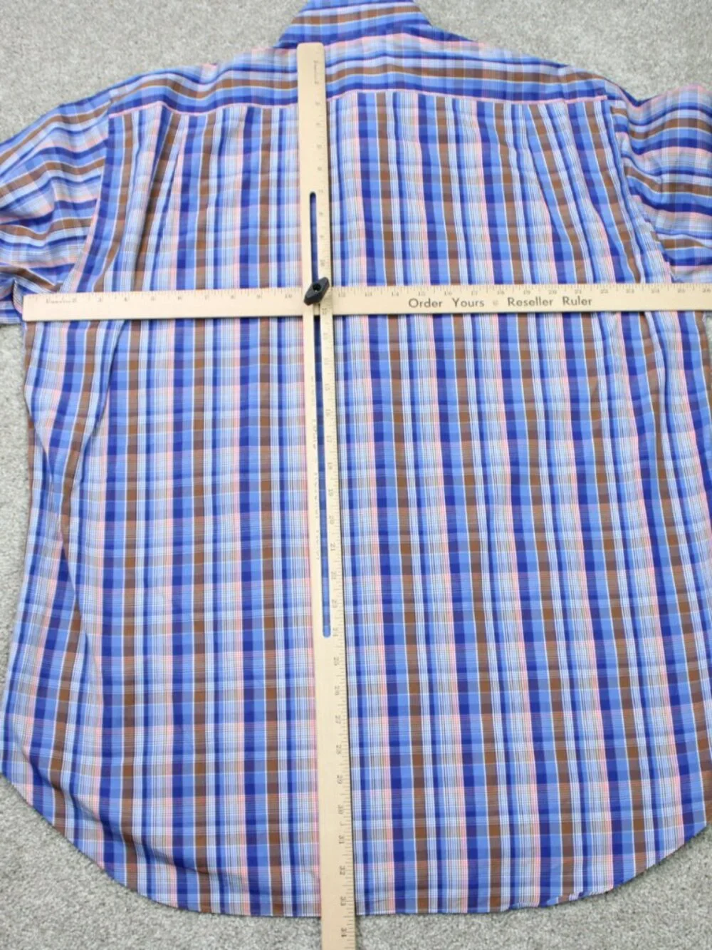 ETRO Milano Shirt Mens 44, XL Blue/Pink Check 100% Cotton Long Sleeve Button